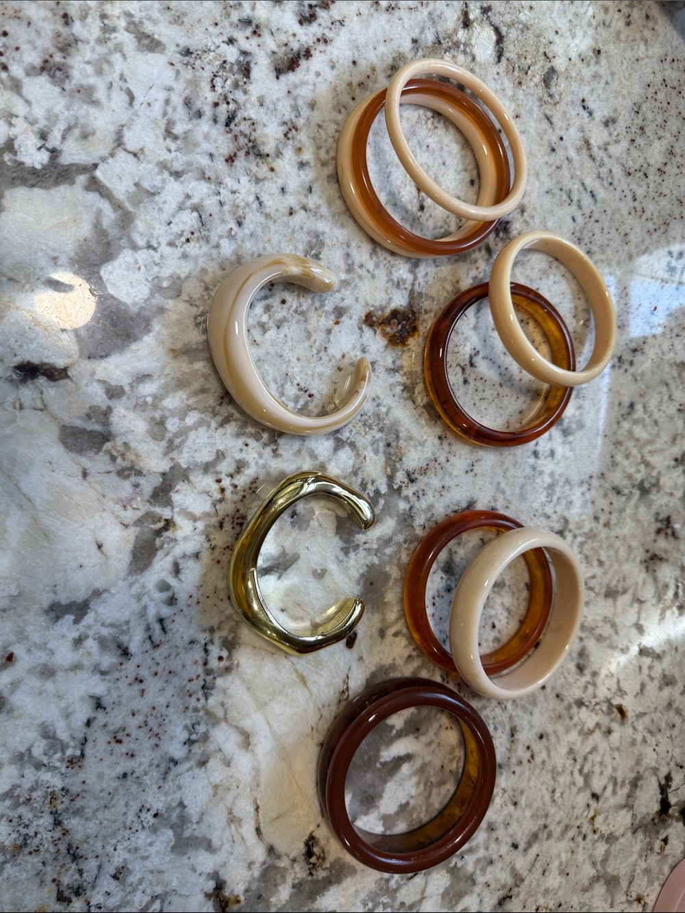 Beige, Cream and Amber Resin Stackable bangles  - Set of 11